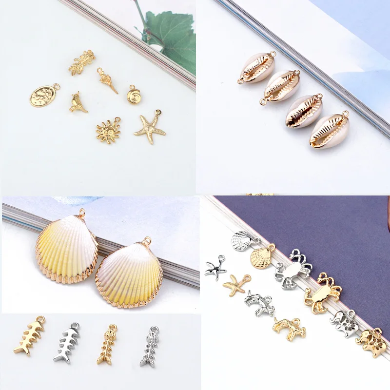 

50pcs gold color alloy Conch crab charm DIY Seashells ocean pendants for headdress accessories wedding Jewelry handmade
