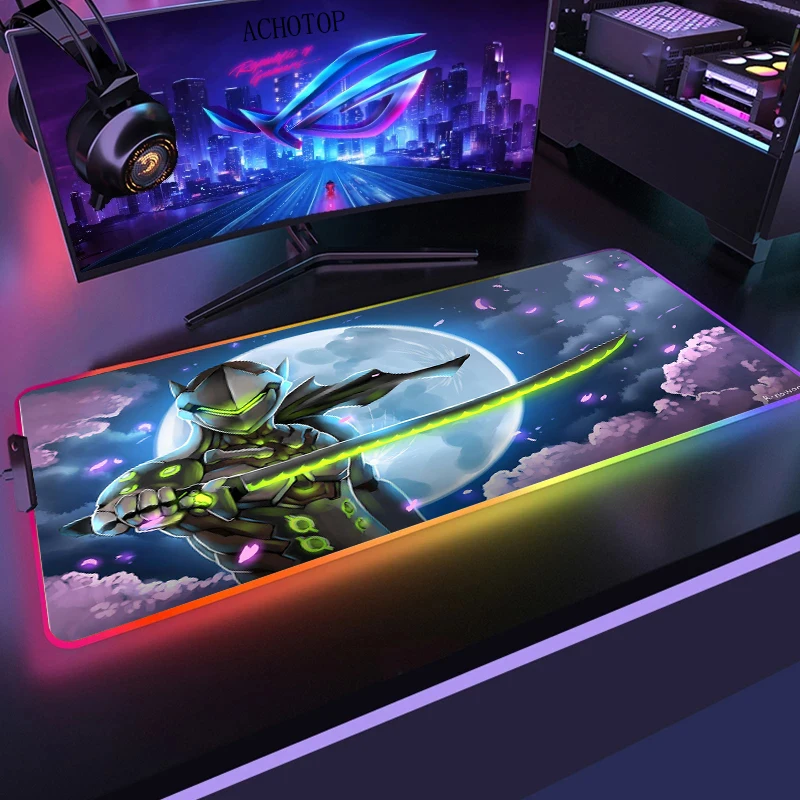 

Игровой коврик для мыши Overwatch Genji, большой коврик для компьютерной мыши RGB, игровой коврик для мыши XXL, коврик для настольного ПК с подсветкой ...