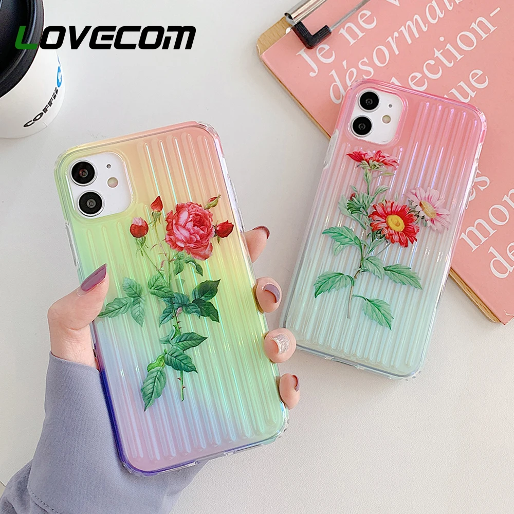 Чехол для телефона LOVECOM с лазерным градиентом цвета розы Лист iPhone 11 Pro Max XR X XS 7 8 Plus