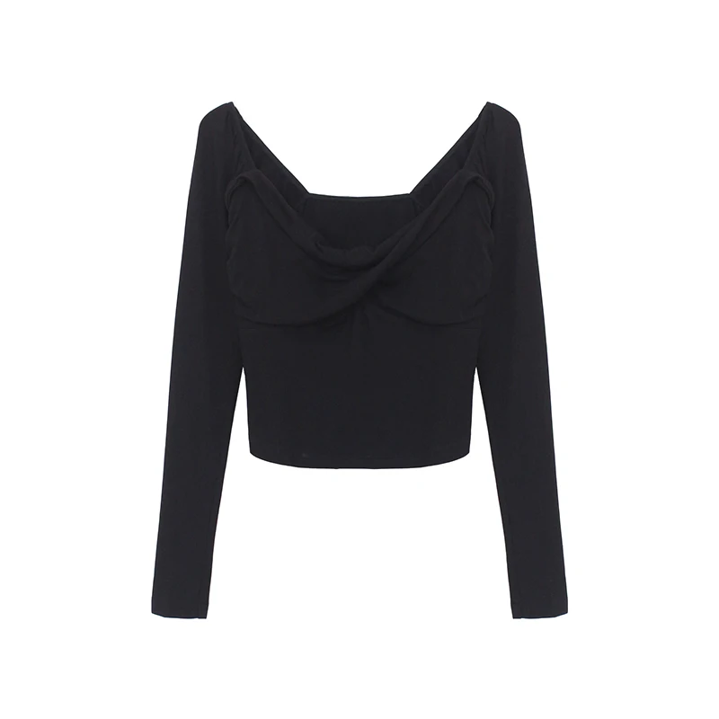 Женская винтажная трикотажная блузка черный или белый однотонный топ с