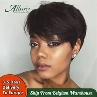 short pixie cut human hair wig with bangs for black women straight remy brazilian hair wig cheap wholesale free shipping allure