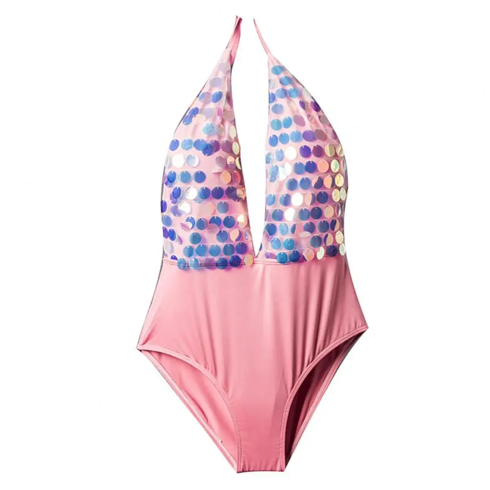 

Sexy Swimwear One Piece Sequins Bikini High Waist Swimwear for Bathing Women Solid Deep-V Beachwear Bathing Suit Monkini