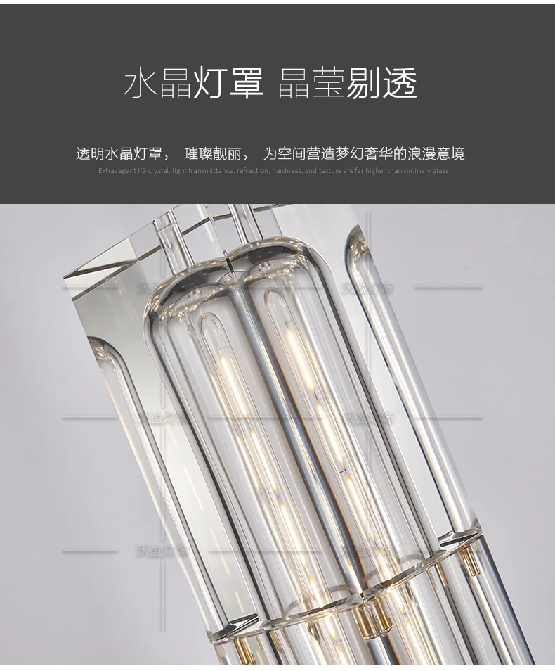 

All copper light luxury post-modern minimalist bedroom study bar bedside creative Hong Kong-style crystal reading lamp