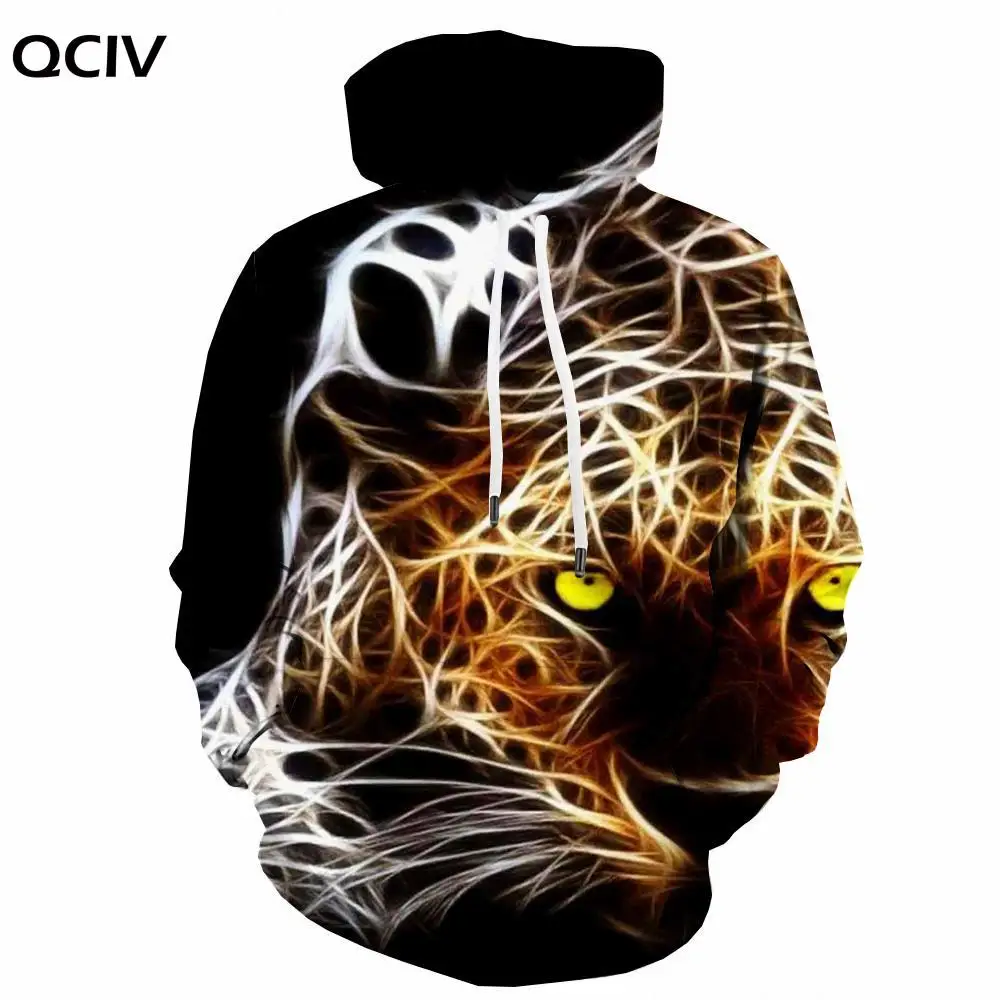 

QCIV Brand Tiger Hoodie Men Animal Hoody Anime Psychedelic Hooded Casual Art Sweatshirt Printed Long Sleeve Hip Hop Pullover New