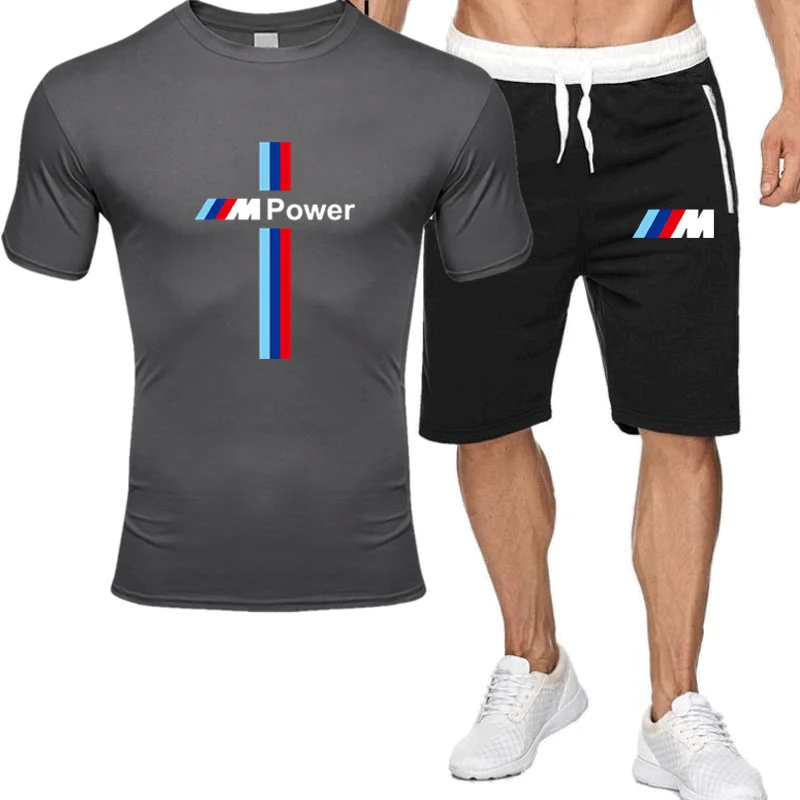 

Mens Short Sleeve BMW T-shirt zipper Shorts Casual Set Fashion 2 PCS Sweat Suit Sets Male Sportswear Tracksuit Summer Sportsuit