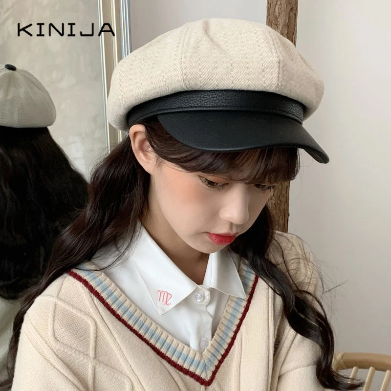 Модная Осенняя восьмиугольная кепка женский берет в стиле пэчворк ретро рисунок