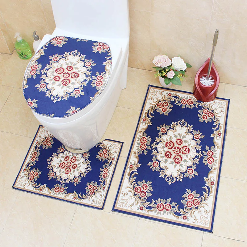 

3Pcs/Set European-style Anti-slip Bath Toilet Mats Set Absorbent Bathroom Carpet Pedestal Rug Toilet Lid Cover