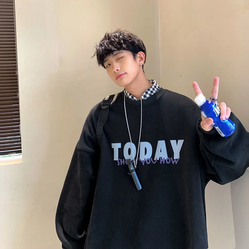 

PR 2021 Round Neck Letter Print Men's Harajuku Hoodies Casual Sweatshirts Male Oversized Streetwear Hip hop Loose Outwear