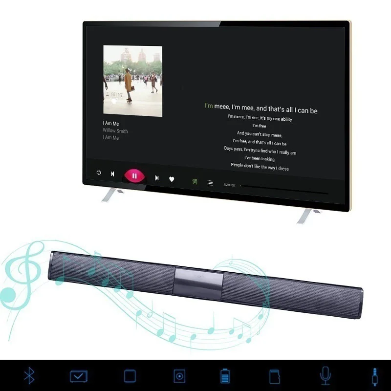 Wireless Bluetooth Soundbar Stereo Speaker TV Home Theater TF USB Sound Bar(Black) | Электроника
