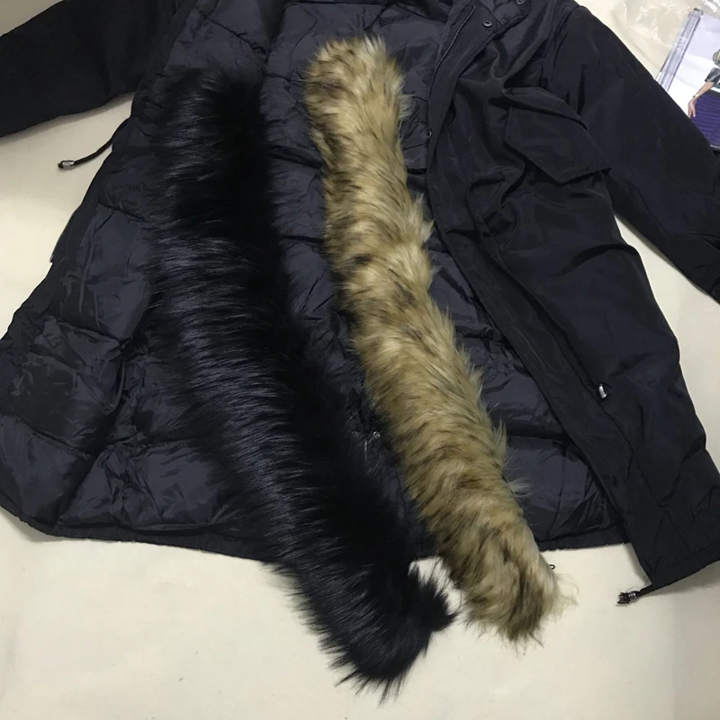Черная зимняя куртка Женское пальто с меховым капюшоном и воротником длинная