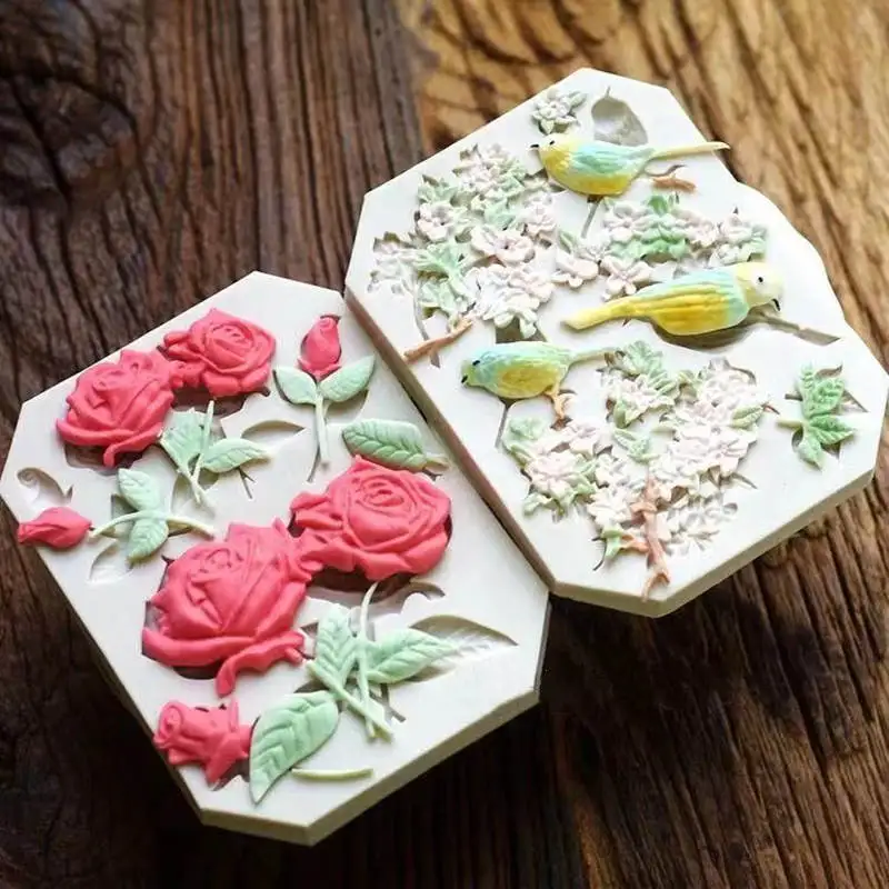 

1PC New Rose TreetopS Chocolate Mold Silicone Mold Bird Styling Sugar Valentine DIY Cake Baking Decoration Tool sugar skull