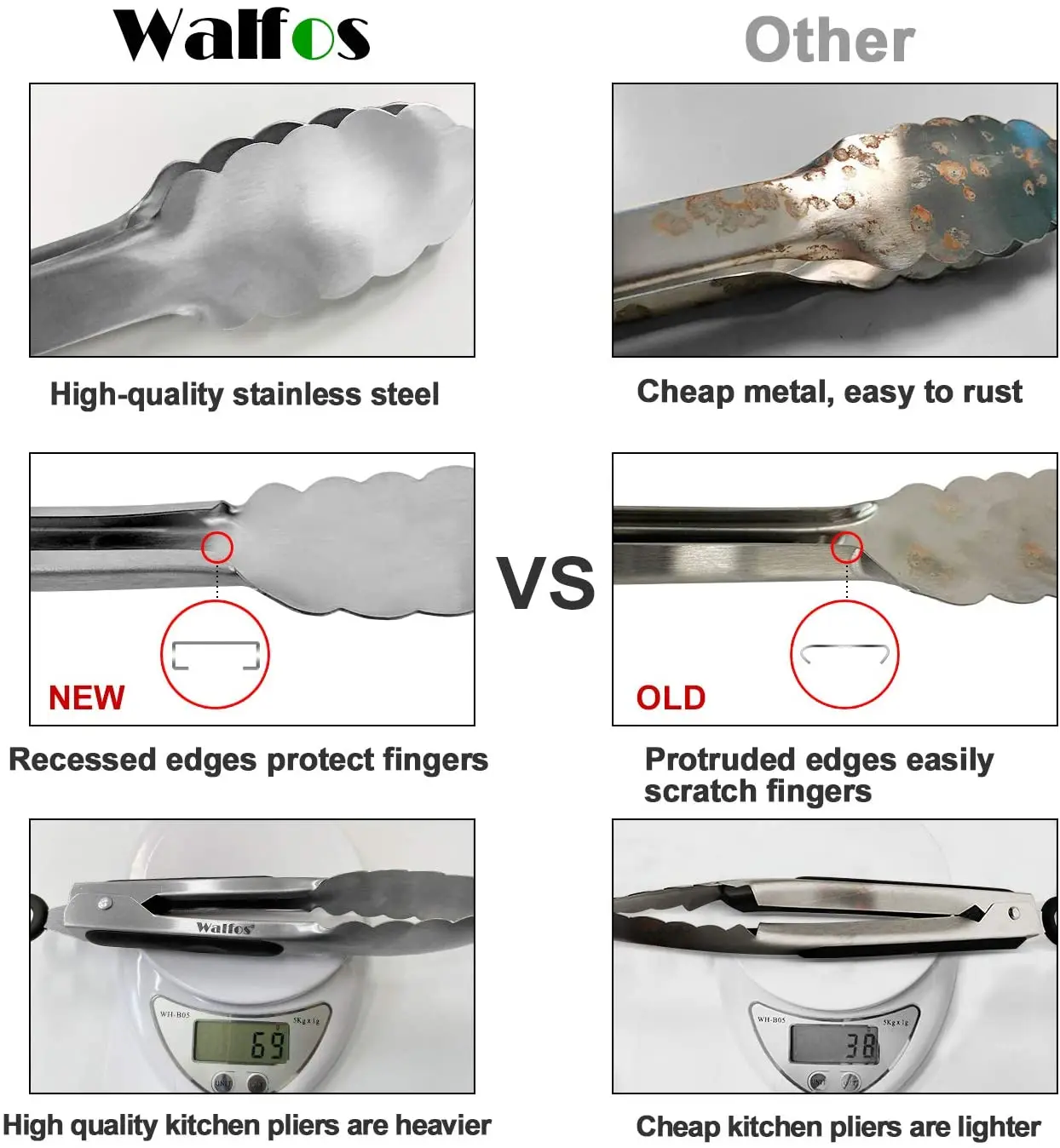 Щипцы WALFOS из нержавеющей стали металлические кухонные щипцы для приготовления