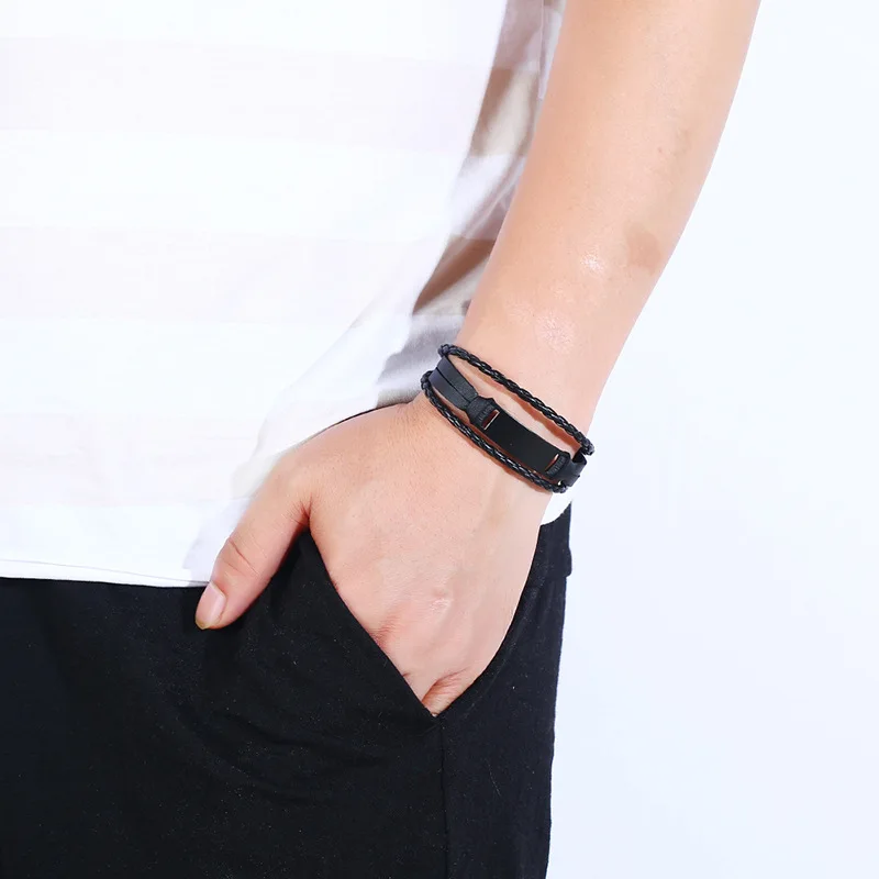 Мужской многослойный браслет из натуральной кожи 21 см|Браслеты с шармами| |