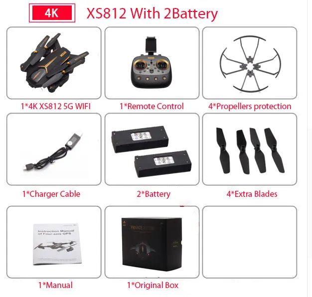 4K 2B Color Box VISUO XS812 4K gps Радиоуправляемый Дрон с камерой 2MP/5MP HD 5G wifi FPV один ключ возврата RC Квадрокоптер Вертолет VS SG900 E511 E58 Дрон - Цвет: 4K 2B Color Box