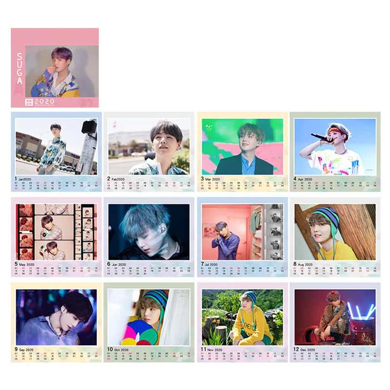 KPOP Bangtan мальчики карта душа персона календарь JUNG KOOK JIMIN SUGA мальчик с Luv Настольный Декор FH35 - Цвет: SUGA