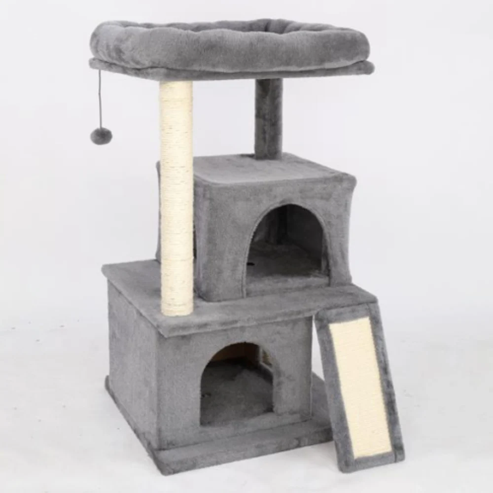 

Cat Climb Holder Tower Scratching Post Tree Frame Toys Oversized Cat Nest Sisal Rope Stability&Safety 49x45x86CM Gray[US-Stock]