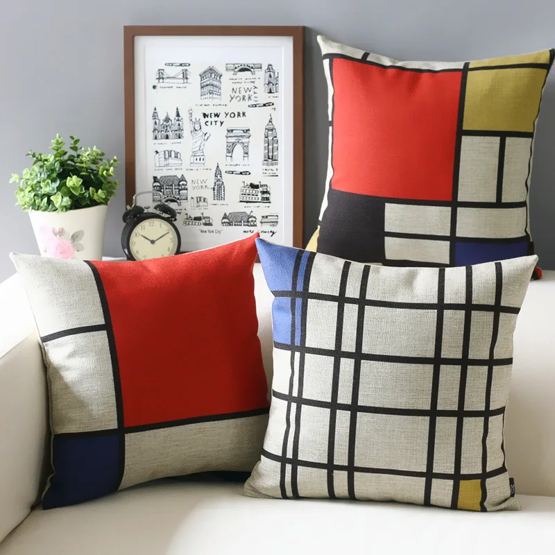 Mondrian Подушка с геометрическим рисунком чехол синий красный геометрический чехол для подушки домашнее декоративное белье Наволочка для дивана
