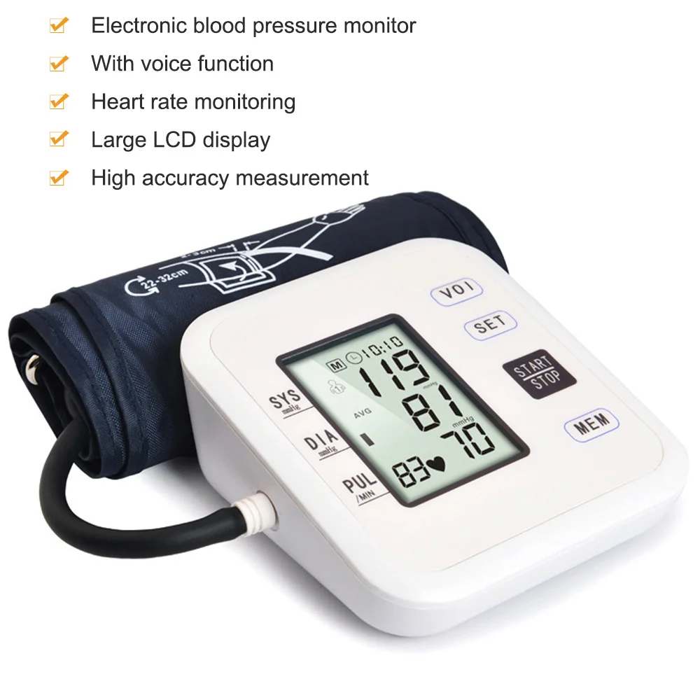 Upper Arm Style Automatic Electronic Blood Pressure Monitor Large LCD Display Intelligent Meter Measurement Tool | Красота и здоровье