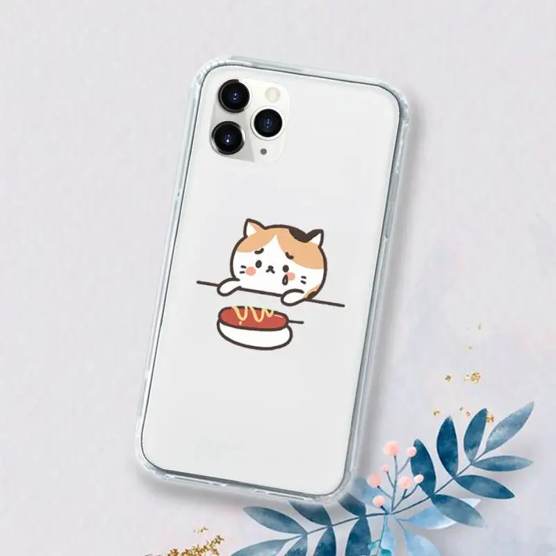 

Cartoon cute cat food glutton Phone Case Transparent for iPhone 11 12 mini pro XS MAX 8 7 6 6S Plus X 5S SE 2020 XR