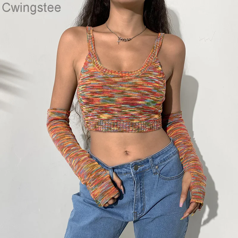 

2021 новый летний ТРИКОТАЖНЫЙ УКОРОЧЕННЫЙ ТОП без рукавов, Футболка с рукавами, с принтом в виде галстука, 90s, модная футболка для женщин, 2021, ул...