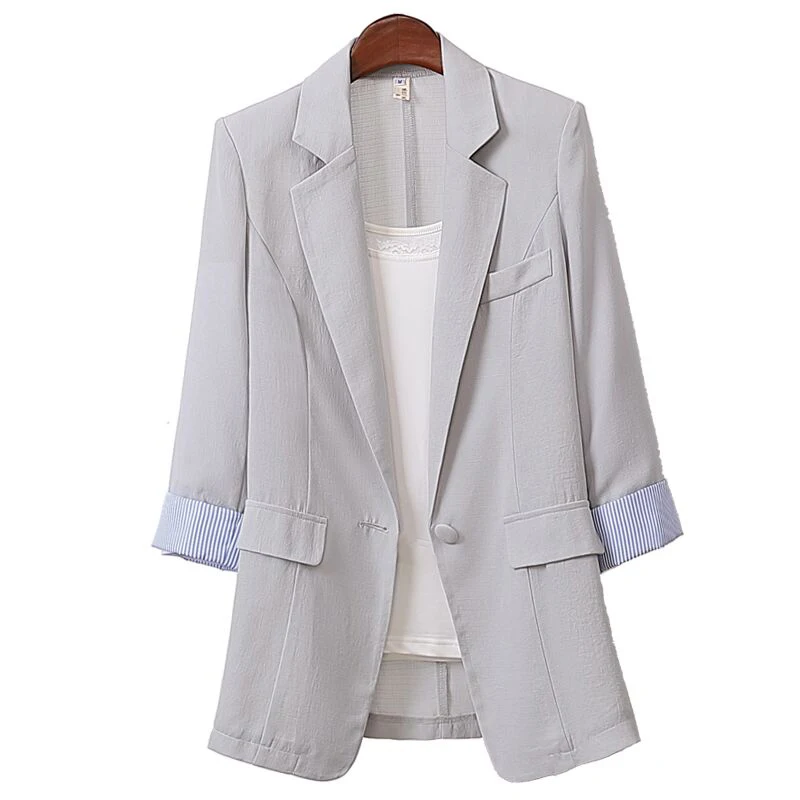 

Cotton Linen Blazers 2021 Korean Long Loose Small Suit Jacket Large Size Women Casual Fashion Summer