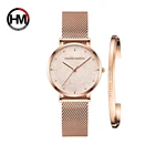 Прямая поставка, японский кварцевый креативный дизайн, водонепроницаемые часы из розового золота с сетчатым браслетом из нержавеющей стали, 1 комплект, женские часы