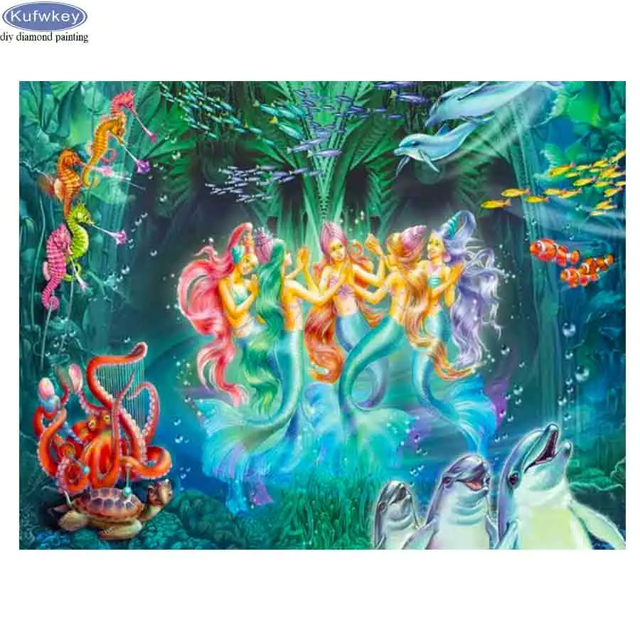 

5D Diamond Painting Mermaid DIY Diamond Embroidery Dolphin Cartoon Cross Stitch Full Square Drill Rhinestone Mosaic Decoration