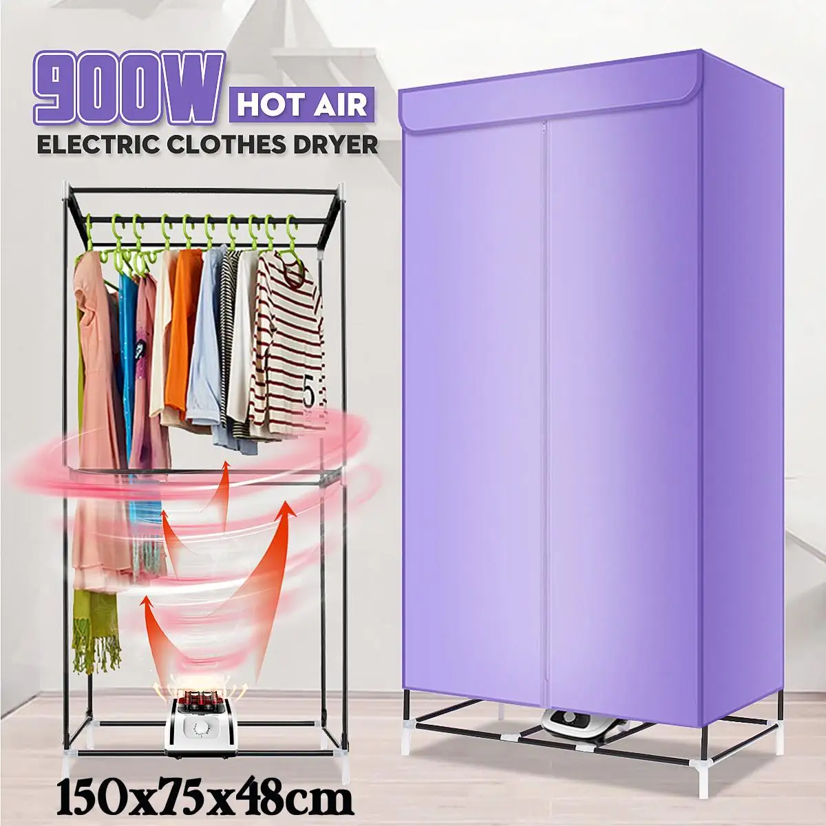 900W foldable electric clothes dryer, portable warm air dryer, fast heating laundry hanger, shoe dryer