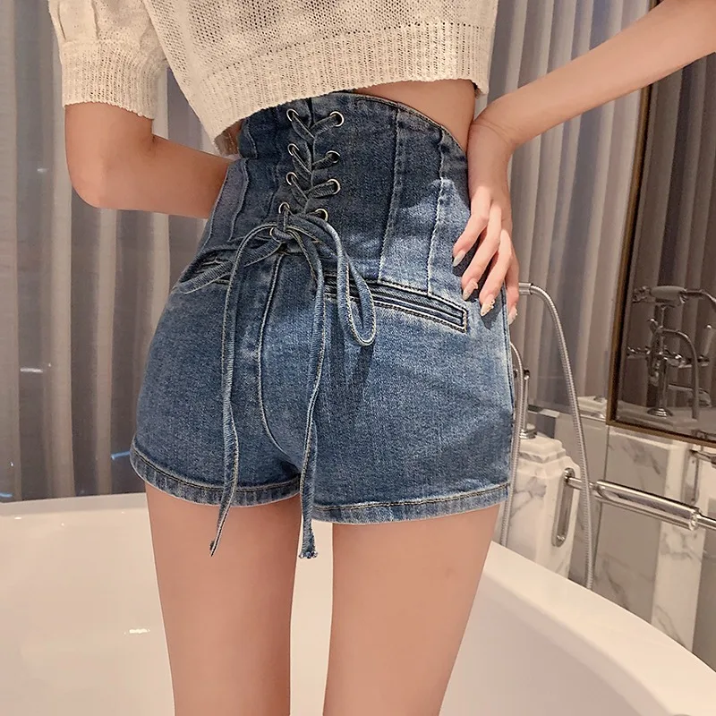 

Design high-waist denim shorts women's summer Nice new styles are thin and high-stretch hip tights hot pants trend