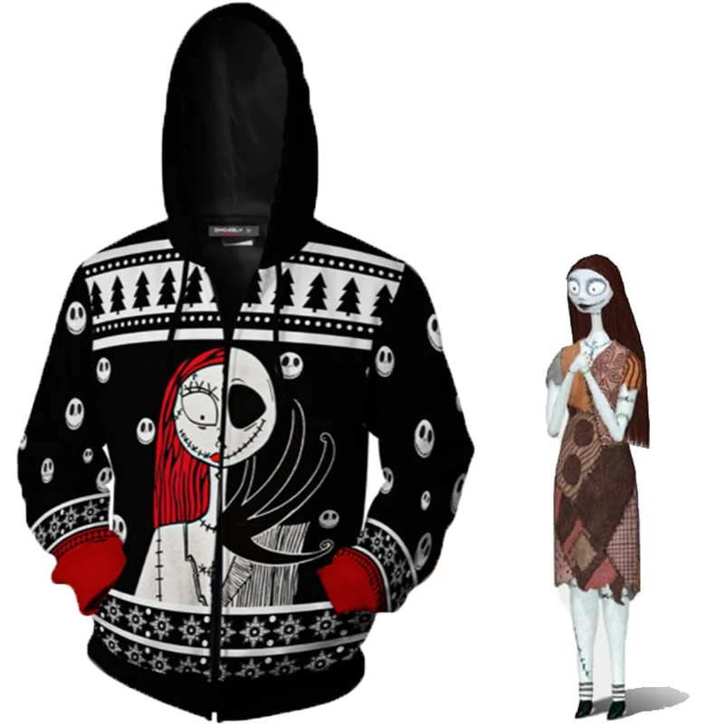 Толстовка с капюшоном Кошмар перед Рождеством костюм Джека Скеллингтона Салли
