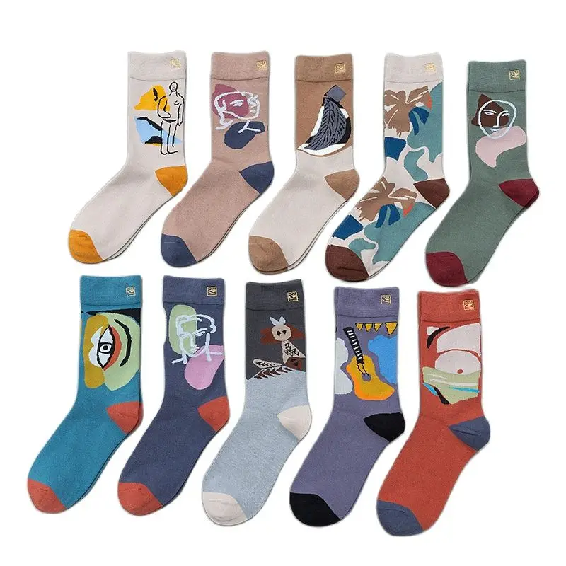 

Новинка Осень-зима 2021, Модные индивидуальные носки-трубы с граффити контрастных цветов, уличный стиль, мода co