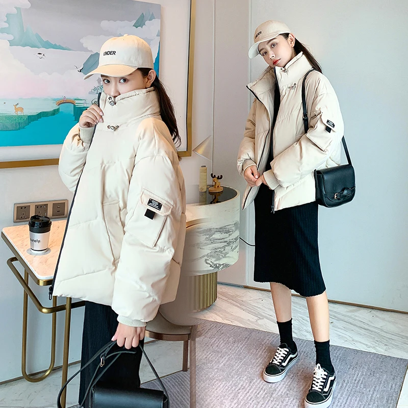 

NEW 2020 winter parkas loose coat women thick warm jacket coat solid stand collar big pocket female jacket for winter parka