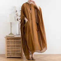 new 2021 women abayas muslim chiffon dress dubai abaya solid brown with big pocket kaftan islamic arab batwing dresses vestidos