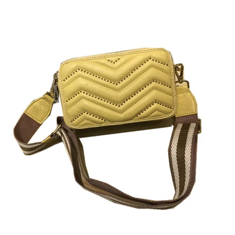 

Genuine Leather Rivet Shoulder Bags Square Messenger Bag for Female Luxury Designer Handbag Flap Bag