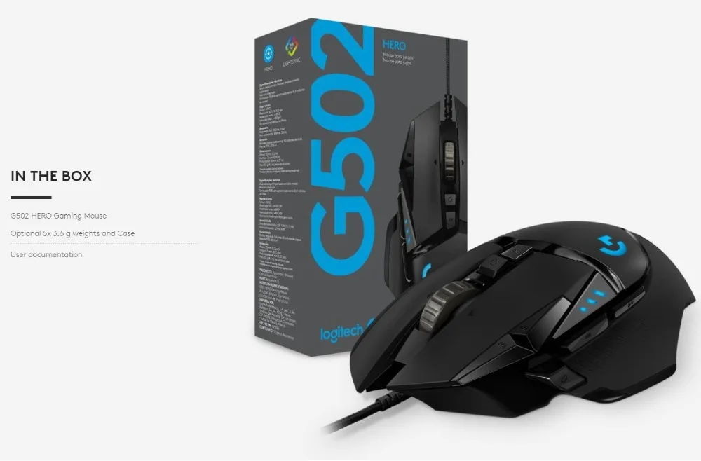 Logitech G502 HERO/G402 высокопроизводительная игровая мышь двигатель с 16000 dpi Программируемый настраиваемый LIGHTSYNC RGB для мыши геймера