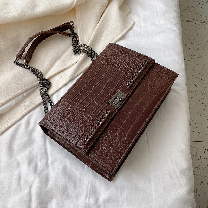 Vintage Fashion Crossbody Bag 2019 New Quality Leather Women's Designer Handbag Crocodile pattern Chain Shoulder Messenger | Багаж и