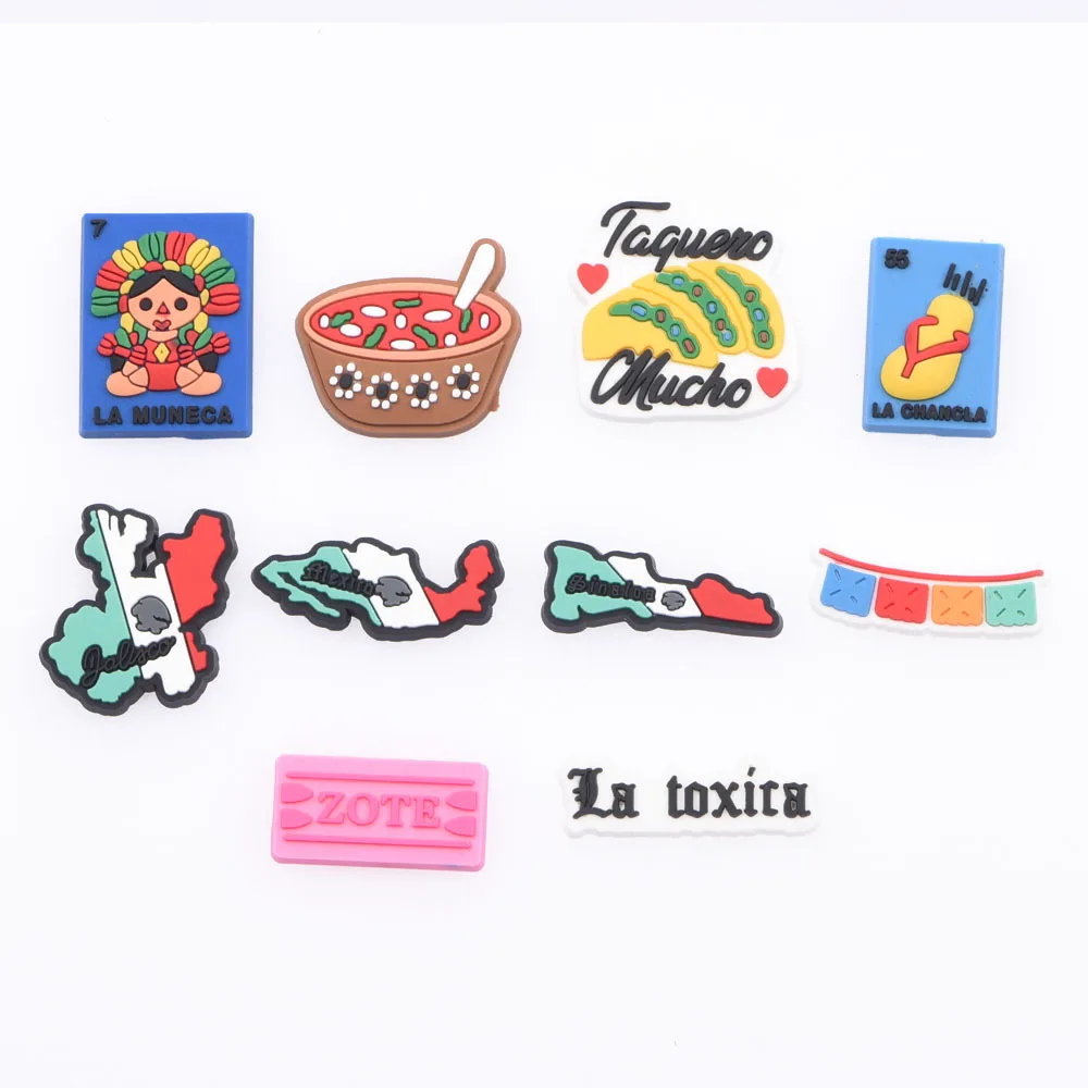 Hot Sale 1 Pcs Kid's Croc Shoes Charms Cartoon Children Mexico Loteria Princess Decorations Birthday Gift Bracelet Accessories