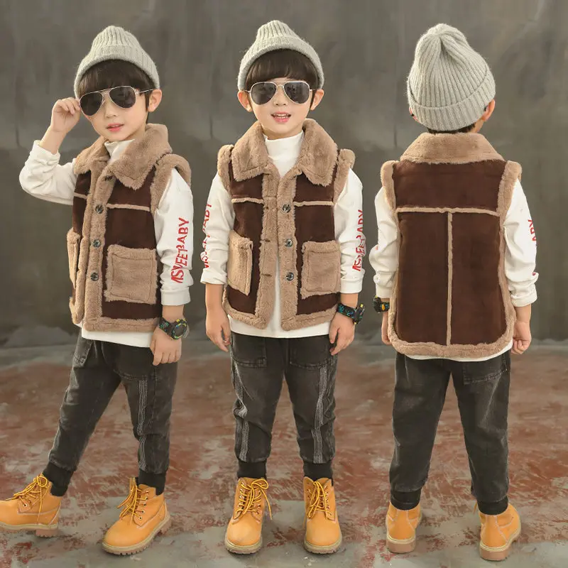 Винтажный детский утепленный жилет зимний шерстяной для мальчиков ковбойский