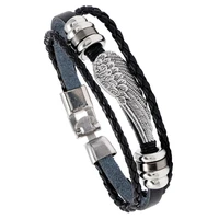 vintage multilayer wings feathers leather bracelet for men handmade weave rope charm wristband jewelry accessories gift