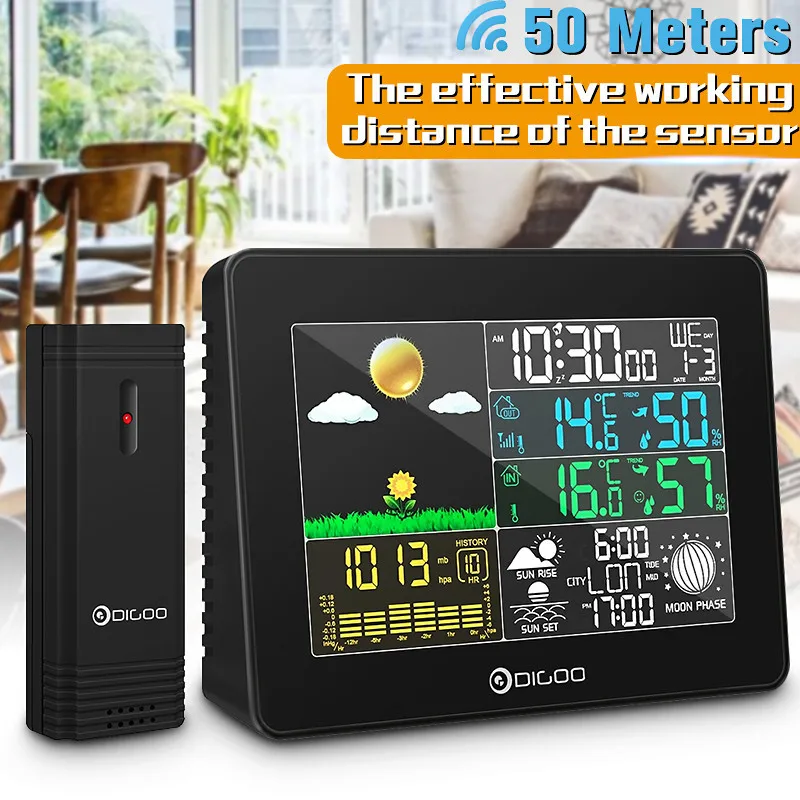 Цифровая уличная Метеостанция Digoo беспроводной термометр с большим экраном для