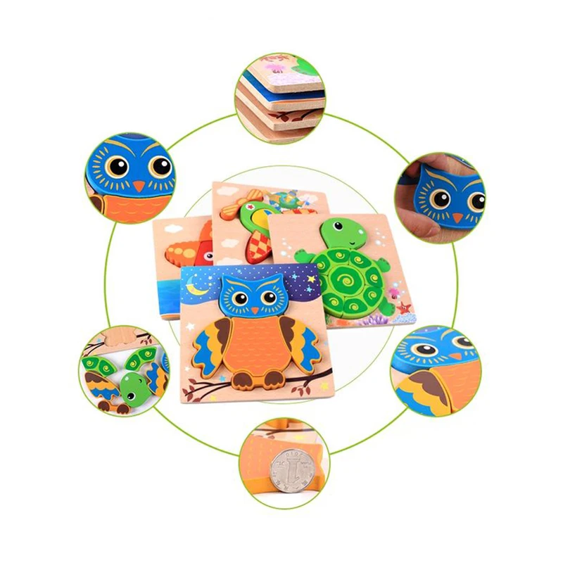 

Baby Toys Wooden 3D Puzzle Cartoon Animal Intelligence Puzzles Kids Educational Brain Teaser Tangram Shapes Learning Jigsaw