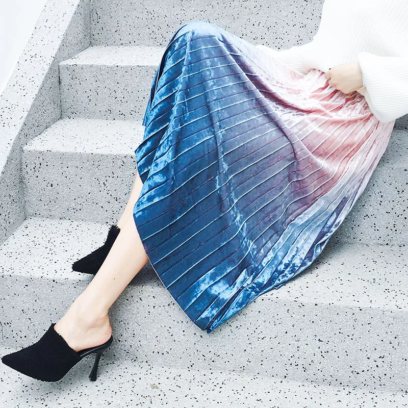 Юбка с эластичной резинкой на талии блестящая плиссированная юбка осенняя