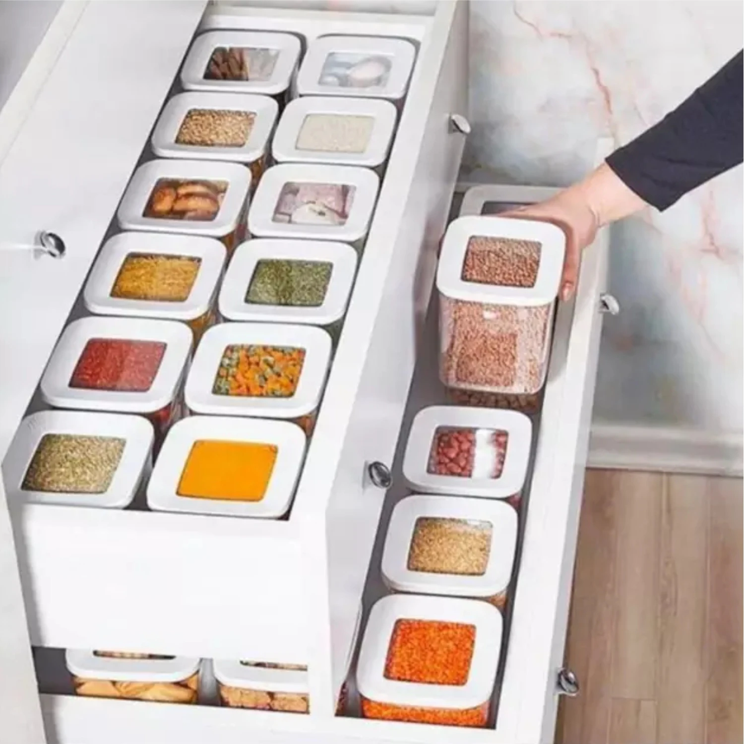 

Storage Box Kitchen Organizer Containers Food High Quality Pantry Spices Legumes Refrigerator Transparent Vacuum Europe Modern