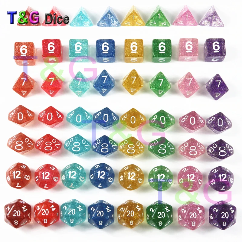 Оптовая продажа 7 шт./лот набор сверкающих кубиков D4 d6 d8 d10 % d12 d20 для настольной