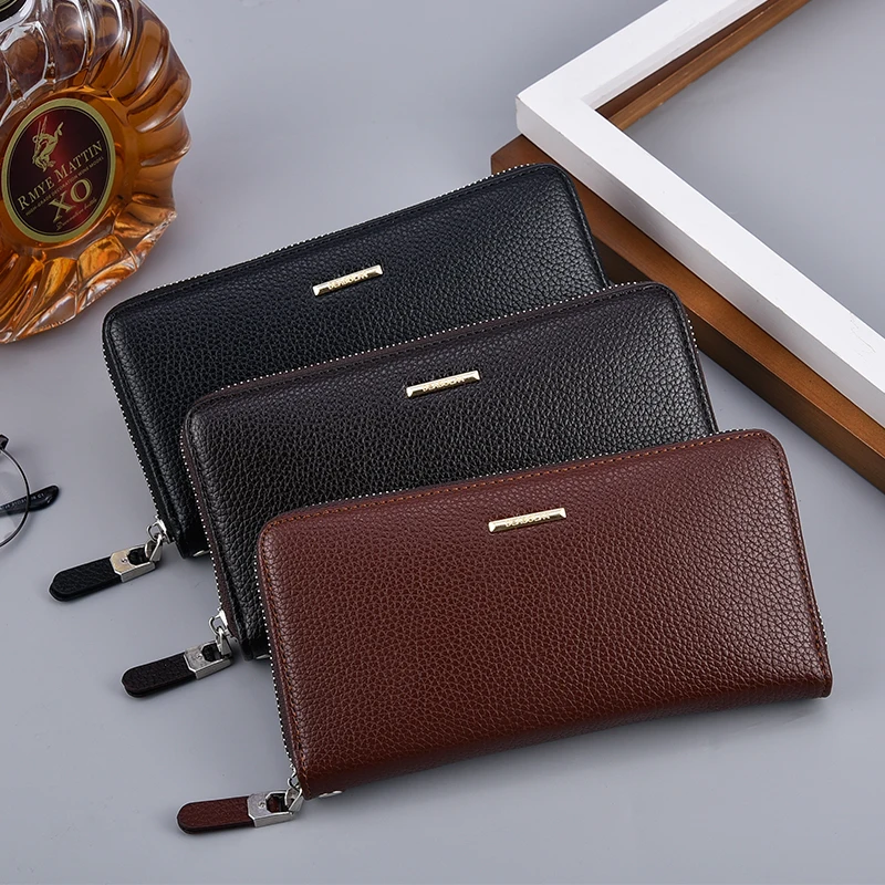 Мужской Длинный кошелек на молнии кожаный роскошный клатч для кредитных карт с