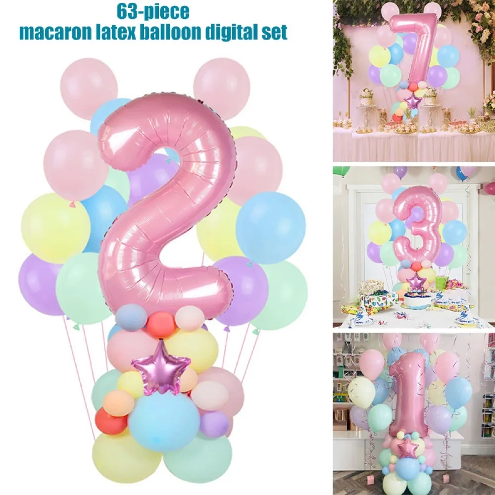 

63pcs Number Foil Balloons Macaroon Candy Pink Ballon Garland For Wedding Birthday Christmas Decoration Kids Baby Party Supplies