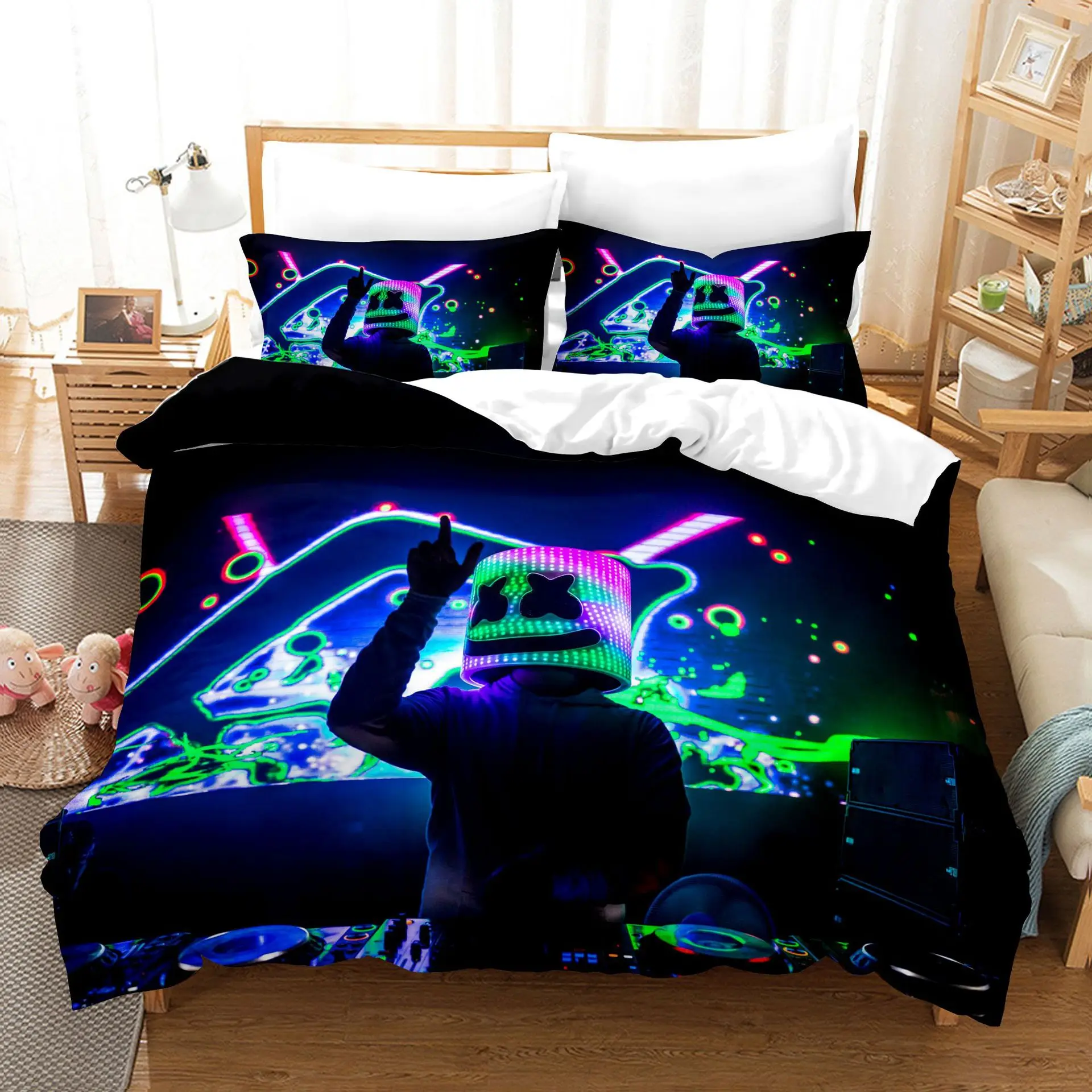 

3d printing Three-piece set of anime cartoon electronic syllables Electric sound quilt cover pillowcase bedding set