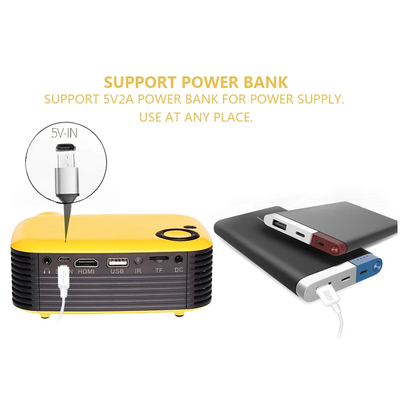 TRANSJEE Mini Portable Projector A2000 LED 320x240 Pixels Support 1080P HDMI USB Audio Video Beamer Home Theater | Электроника