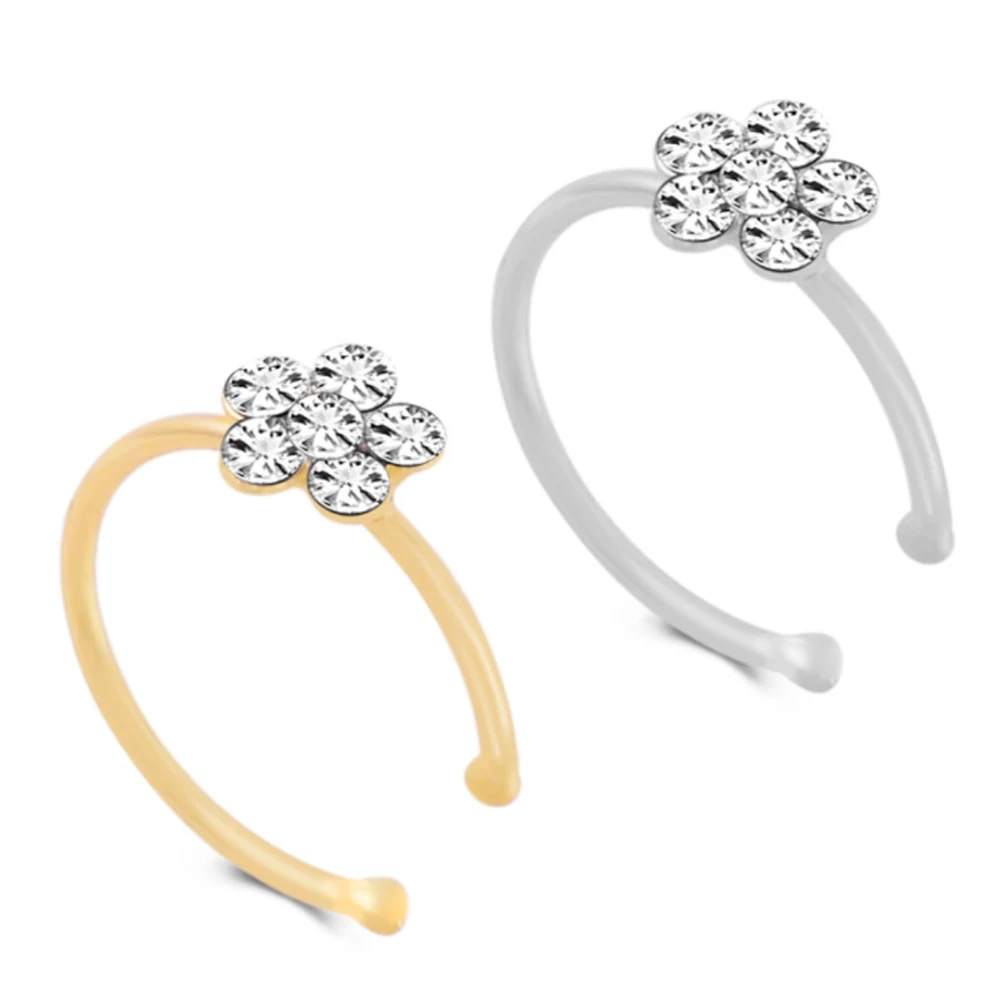 

2021 New Crystal Flower Fake Nose Ring Non-perforated Clip Nose Ring Indian Style Nose Hoop Ladies Fashion Nariz Jewelry