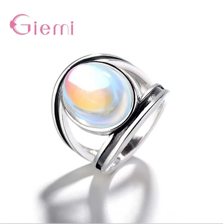 

Luxury Trendy Oval Moonstone Ring For Women Girl Fashion Crystal Ring Engagement Jewelry Anillos Mujer